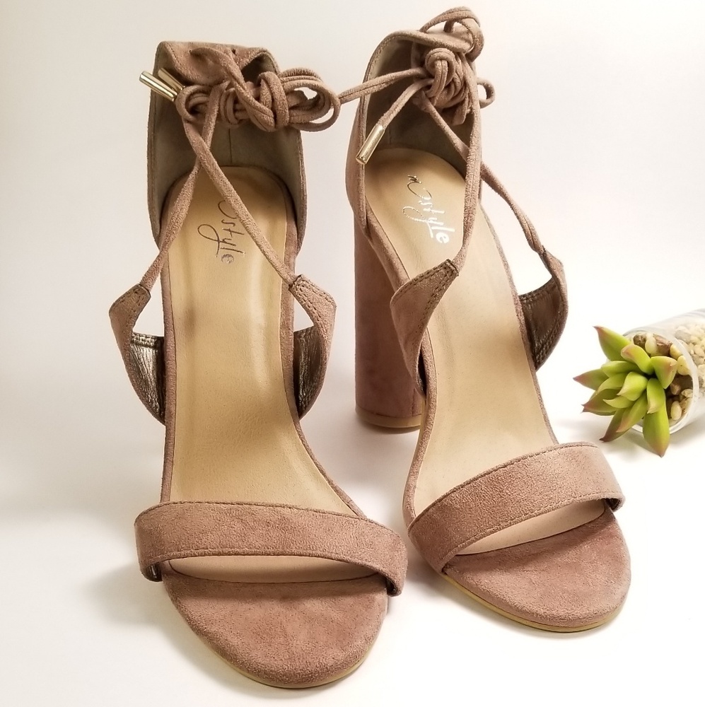 Tan lace up suede  heels
